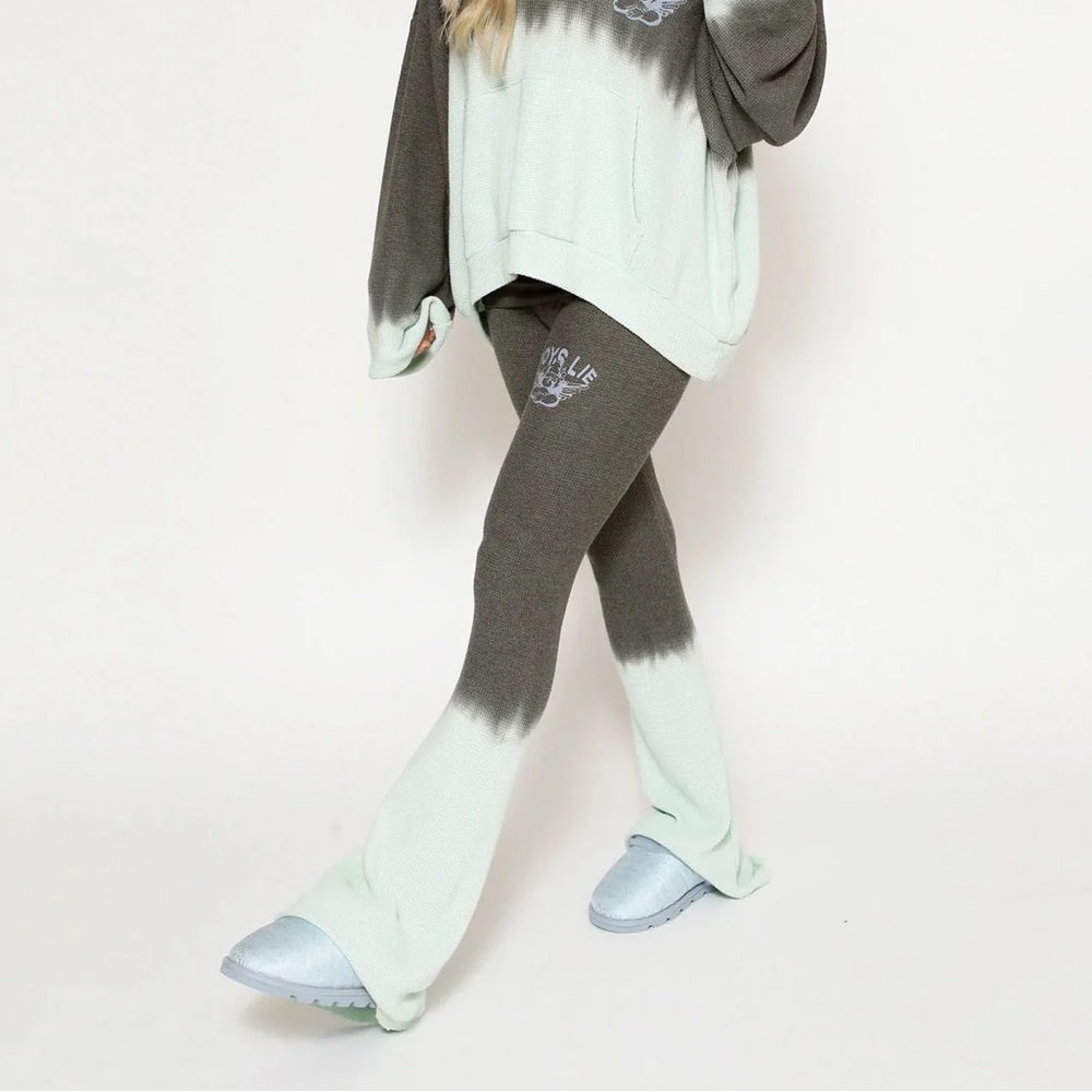 Boys Lie - That's Why Thermal Pants Mint Grey Flare Fold Over Waistband - Size L - Picture 2 of 11